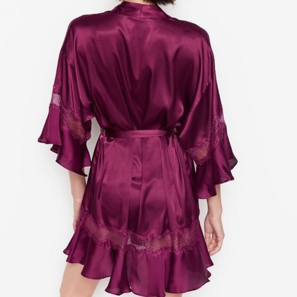 Victoria's Secret Flounce Dressing Gown Robe Kimono Lace Ruffle Satin  Xs Small - Picture 2 of 10